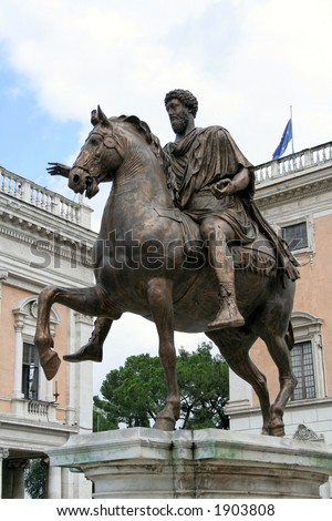 The Equestrian Statue of Marcus Aurelius (ancient roman statue dated 175 AC) is made of bronze and stands 11\' 6\'\' tall. The statue is the subject of the 0.50 Italian euro coin.