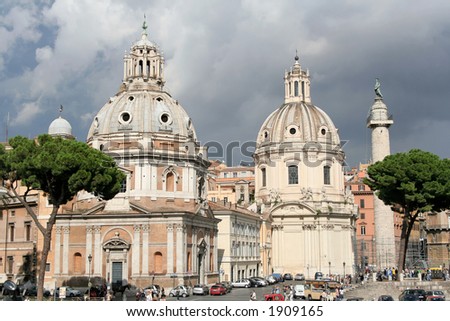 A view of the historic center of Rome, Italy, with tourists hanging out.
