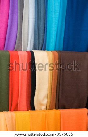 Multicolored textile fabric in a shop