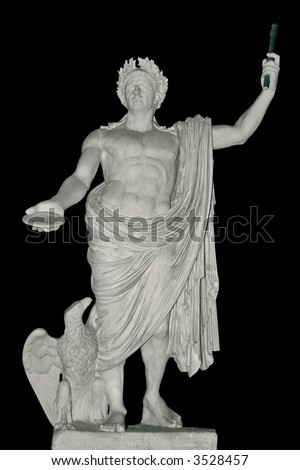 Ancient statue of Julius Caesar, Rome, Italy. Isolated on black