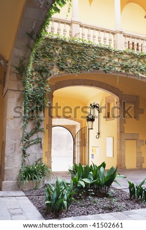 Atrium with small garden in a Spanish Villa in Barri Gotic, Barcelona, Spain