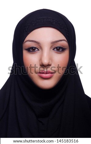 Muslim young woman wearing hijab on white Muslim young woman wearing hijab on white