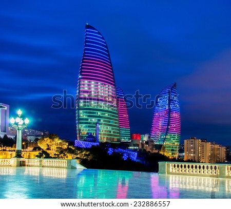 Baku - MARCH 9, 2014: Flame Towers on March 9 in Azerbaijan, Baku. Flame Towers are new skyscrapers in Baku, Azerbaijan
