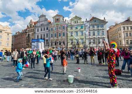 Prague - MAY 9, 2014: Old Town Square on May 9 in Chech Republic, Prague. Old Town Square is a popular tourist destination in Prague