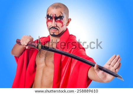 Man with sword isolated on white