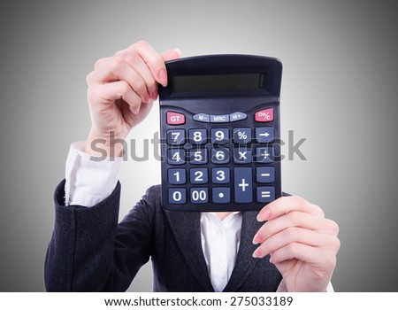 Nerd female accountant with calculator