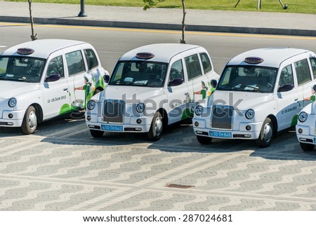 BAKU - MAY 10, 2015: London Cabs on May 10 in BAKU, Azerbaijan. London Cabs were brought to Baku to support the first European Games
