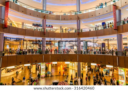 Dubai - AUGUST 7, 2014: Dubai Mall shopping mall on August 7 in Dubai, UAE. Dubai is the center of trade in Middle East