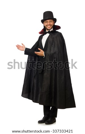 Man magician isolated on white