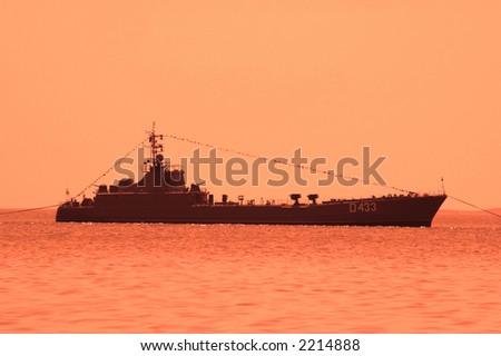 Military ship during sunset - Baku, Azerbaijan