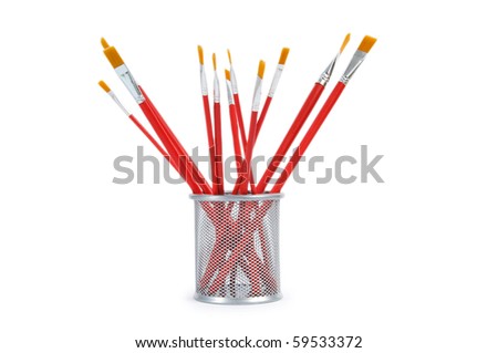 Red art brushes isolated on the white background