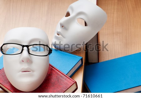 Reading concept with masks, books and  glasses