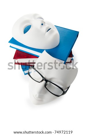 Reading concept with masks, books and  glasses