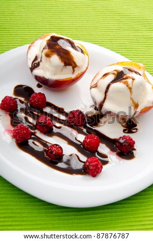 Food concept with ice cream and fruits