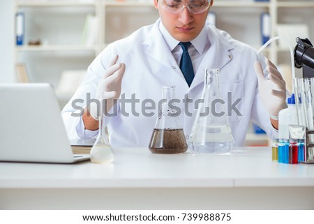Young researcher scientist doing a water test contamination expe