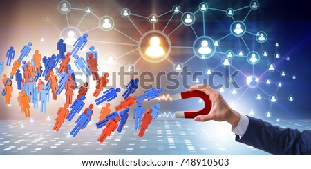 Businessman in recruitment concept with horseshoe magnet