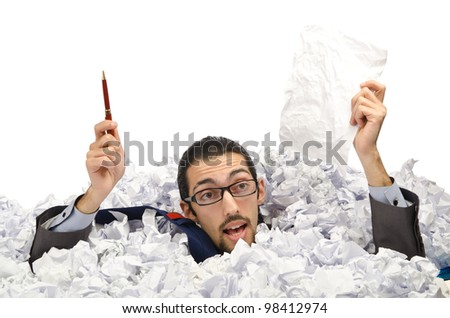 Man with lots of waste paper