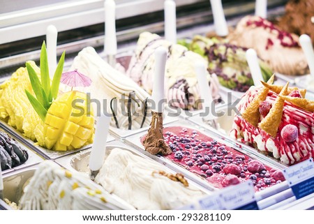 classic traditional selection italian gelato ice cream in shop display