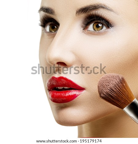 Makeup. Make-up closeup. Cosmetic Powder Brush.Perfect Skin