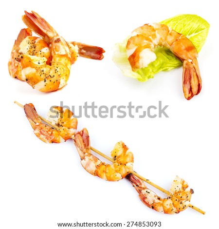 Shrimp isolated on white background. set