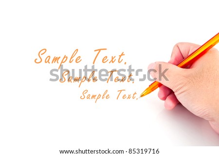 Pen in hand. Isolated on white background