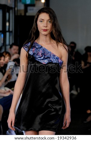MELBOURNE - SEPTEMBER 6: Female model wearing garments by Miss Lyndel Yeo at \