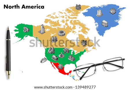 business planning on north america map, isolated