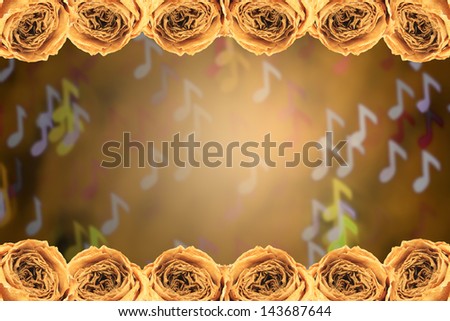 beautiful dry white rose frame on blur note bokeh background