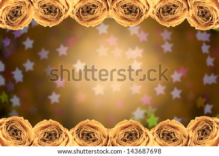beautiful dry white rose frame on blur star bokeh background