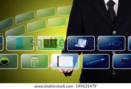 businessman present or choose product from online shopping