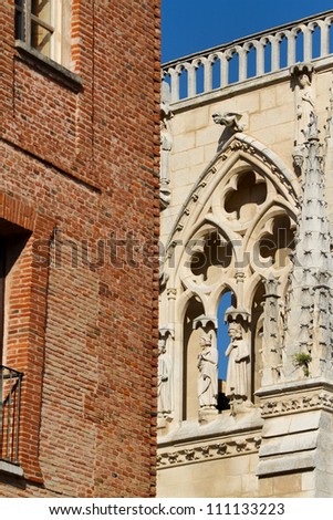 Detail of Gallery of the Apostles in Gable End of Coroneria Gate in The North Face of Burgos Cathedral, Burgos, Castilla y Leon. Spain