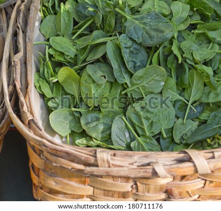 Organic spinach in a market