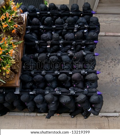 Costaleros. Bearers of religious images during processions in Holy Week. Is the most important religious festivity. Spain