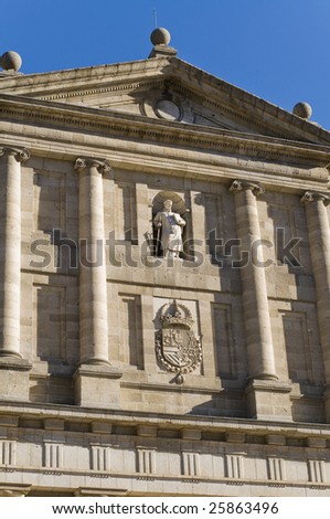 Royal Monastery of San Lorenzo de El Escorial. Madrid, Spain. Principal facade detail.