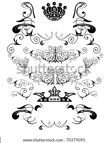 stock vector A collection of swirl pieces in tattoo and vintage styles