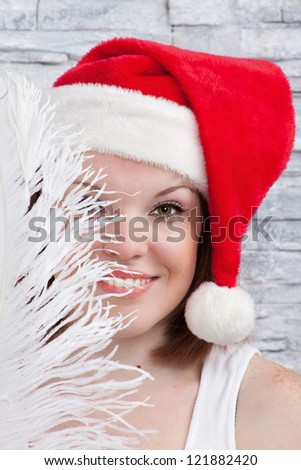santa-girl stay with feather. see one face