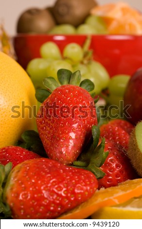 strawberry as main object, natural source of vitamins, healthy and juicy