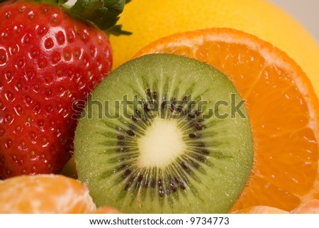 healthy composition, kiwi, strawberry, orange and grapefruit, natural source of vitamins, diet