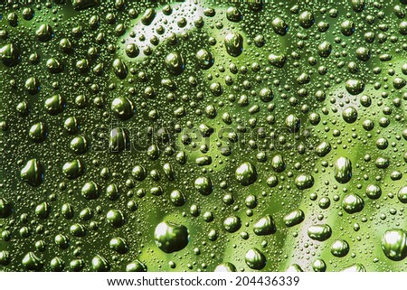 green water drops on the surface