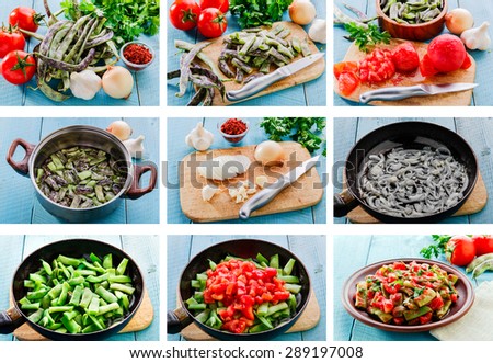 recipe preparation stepÂ by step food green beans with tomatoes