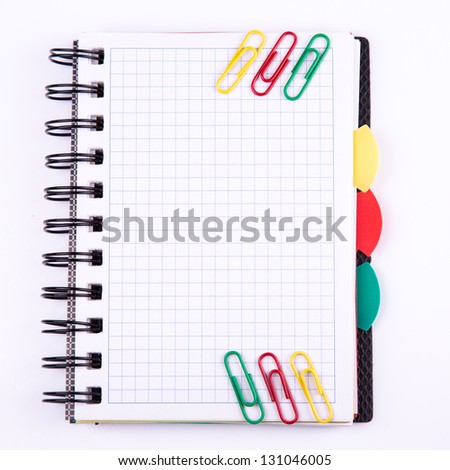 Office notebook isolated on white. Back to school concept. Post it note.