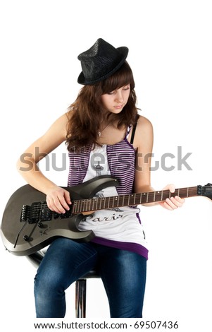 First Ever Demigod Band, Le Complete Stock-photo-beautiful-girl-playing-the-guitar-isolated-on-white-69507436