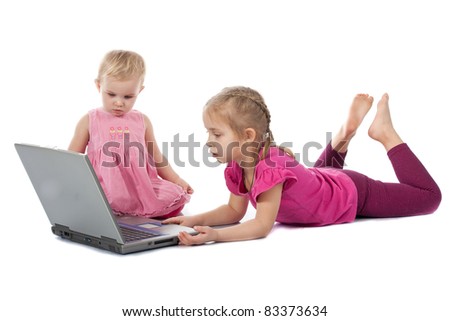 Laptop Computer Games on Kids Playing Computer Game On Laptop Isolated On White Stock Photo