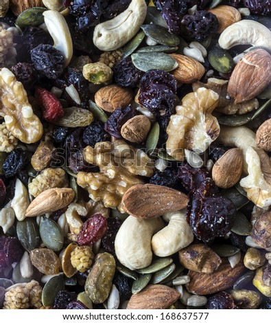 Trail mix with nuts and dried fruits