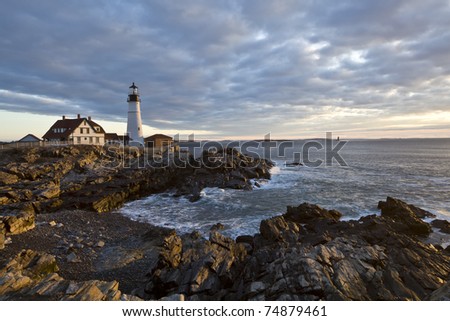 Sunrise at Portland HEad lighthouse in South Portland Maine