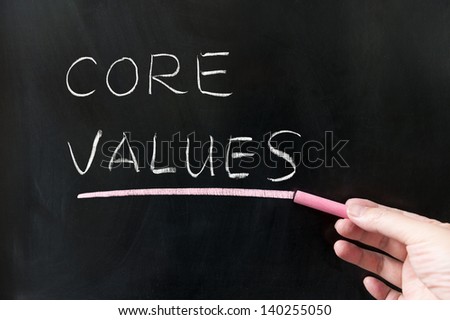 Core values words written on blackboard