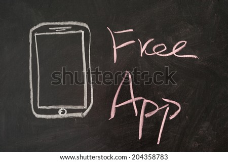 Free App word with mobile phone on blackboard