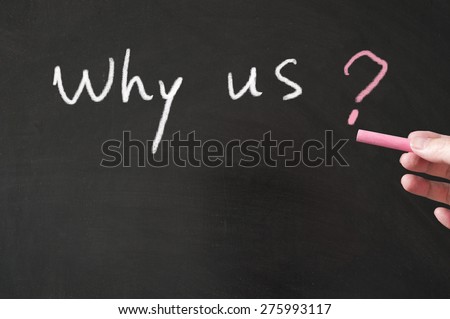 Why us concept words written on the blackboard using chalk