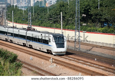Train running on rail in Canton, China