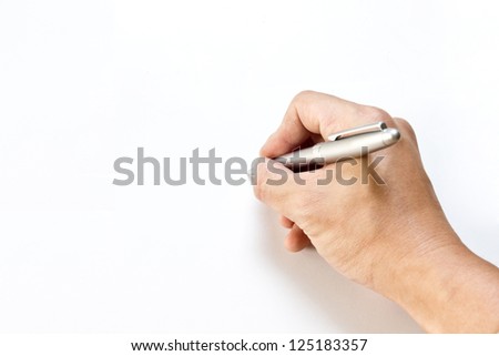 Writing with right hand with shadow on white paper